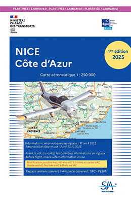 Carte aéronautique VFR de Nice-Côte d'Azur version plastifiée 2025 édition 1 