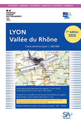Carte aéronautique VFR de Lyon-Vallée du Rhône 2025 version plastifiée édition 1
