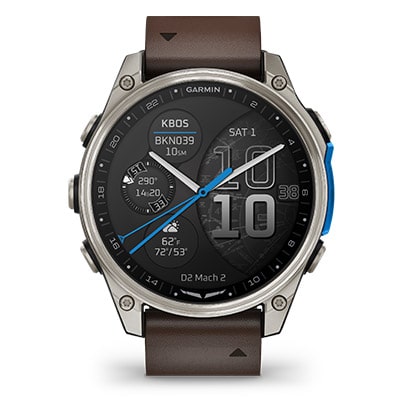 Garmin D2™ Mach 2 Montre Avion AMOLED 47 mm avec Cartes Aériennes & Suivi Santé cadran Titane et bracelet cuir