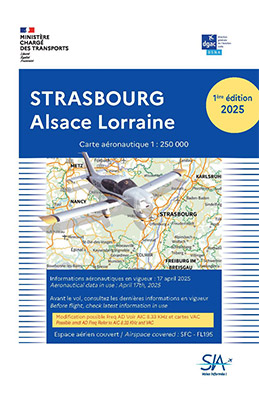 Carte aéronautique VFR de la région Strasbourg-Alsace-Lorraine 2025 édition 1